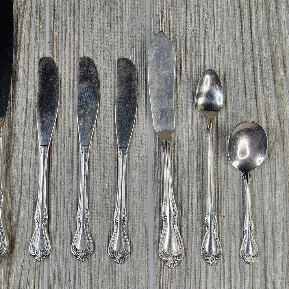 Wm Rogers Oneida Chalice Harmony Silver Overlaid Flatware Set 41 Pieces Vintage